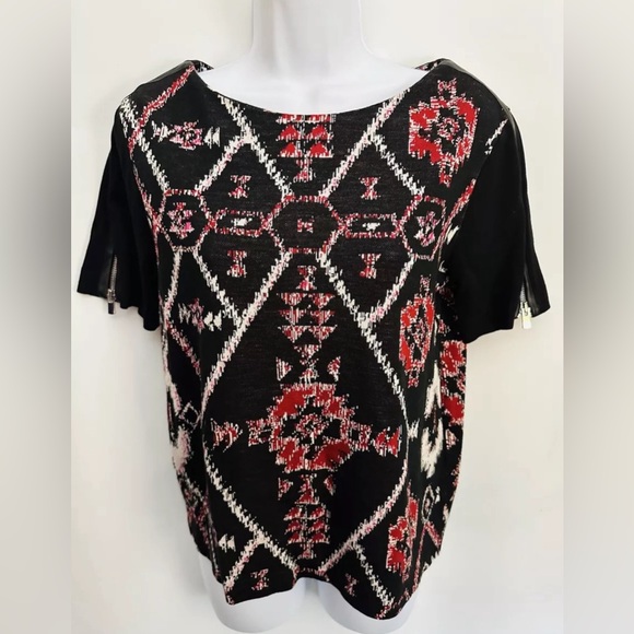 SANDRO PARIS Office Siren Blouse Sz2 US M Cowhide Leather Zip Sleeve Geometric - Picture 5 of 13